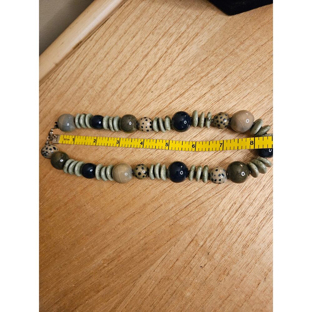 Bold Green & Blue African Glass Beaded Necklace - Picture 6 of 7